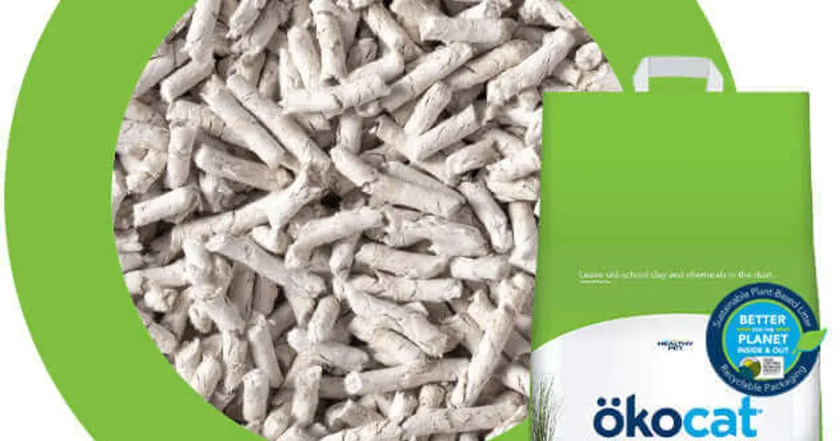 Ökocat paper pellet litter bag on a plain background, on the cost page