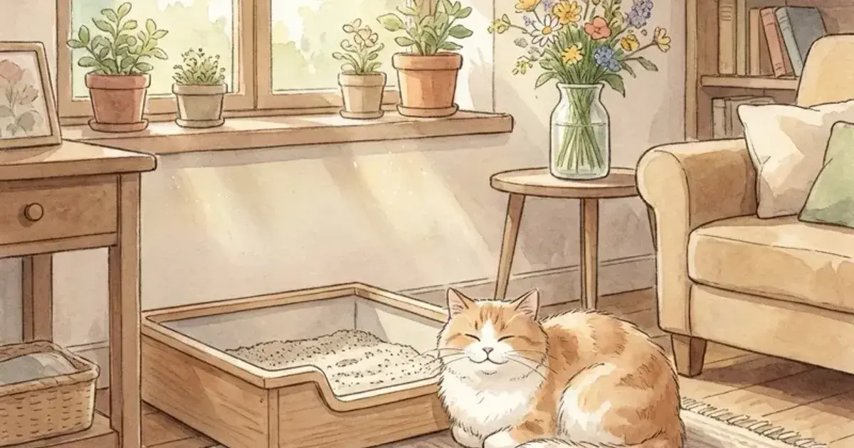 A fresh-smelling living room next to a clean, odor-controlled litter box