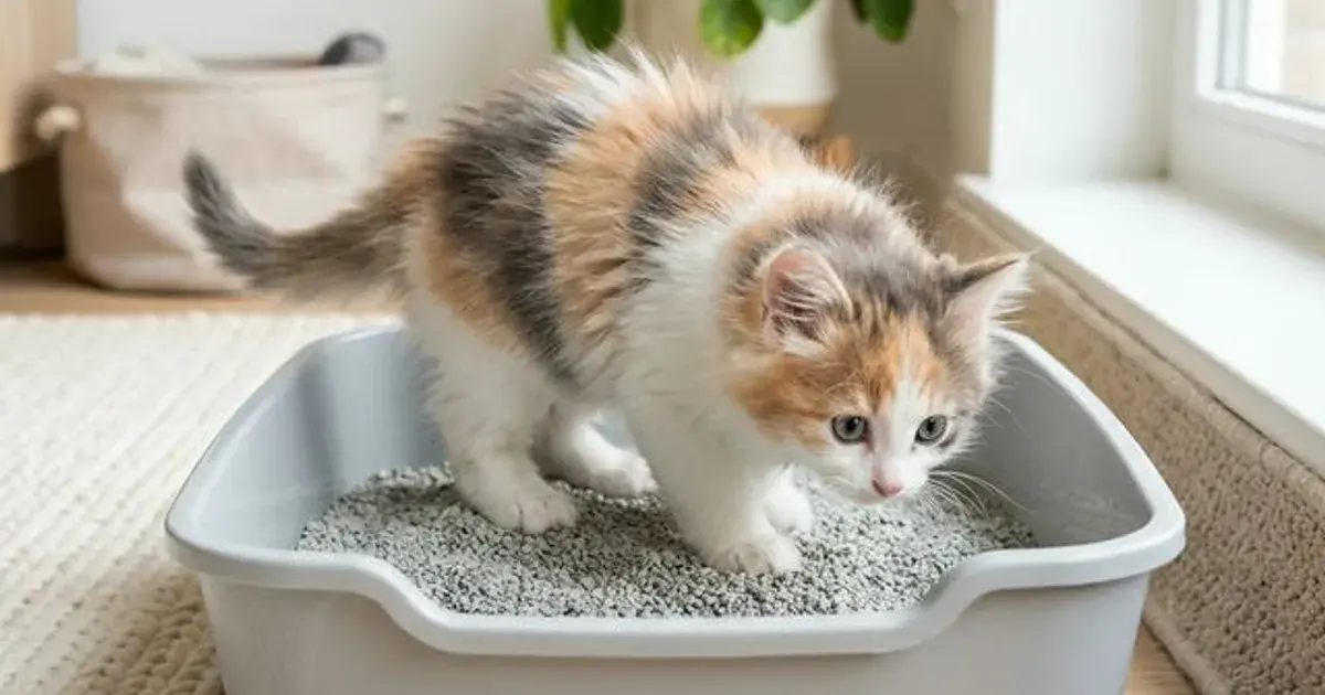 A kitten taking its first steps up to a litter box during training